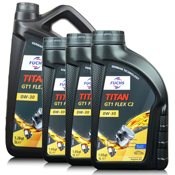 8 litrów FUCHS TITAN GT1 FLEX C2 0W30 - ACEA C2, ACEA A5/B5, API SP, FORD WSS-M2C950-A, BMW LL-12 FE, MB 229.61 - olej silnikowy - ZESTAW - TANIEJ, Opakowanie / zestaw: 8 litrów (5 litrów + 3 x 1 litr), Lepkość SAE: 0W30 - sklep olejefuchs.pl