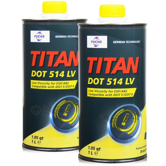 2 litry FUCHS TITAN DOT 514 LV (DOT 4 ; DOT 5.1) - płyn hamulcowy - ZESTAW - TANIEJ, Opakowanie / zestaw: 2 litry (2 x 1 litr) - sklep olejefuchs.pl