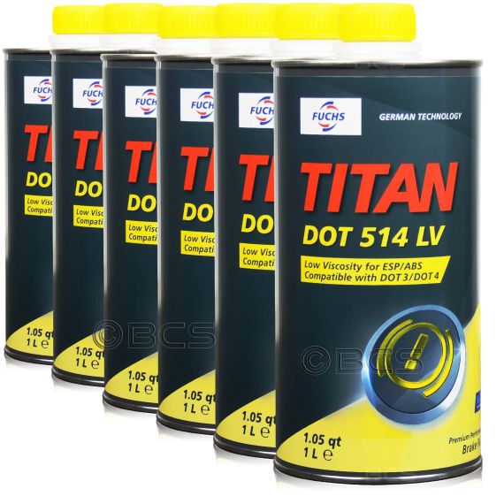 6 litrów FUCHS TITAN DOT 514 LV (DOT 4 ; DOT 5.1) - płyn hamulcowy - ZESTAW - TANIEJ, Opakowanie / zestaw: 6 litrów (6 x 1 litr) - sklep olejefuchs.pl