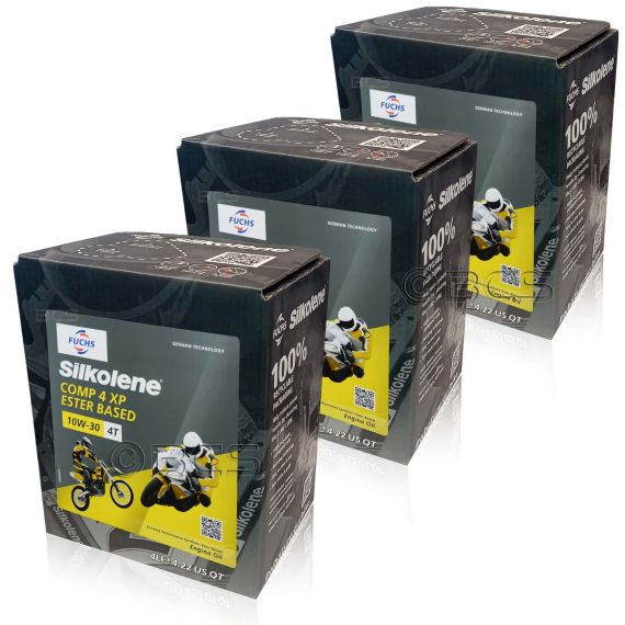 12 litrów FUCHS SILKOLENE COMP 4 10W30 XP - syntetyczny olej silnikowy (4T) do motocykli - ZESTAW - TANIEJ, Opakowanie / zestaw: 12 litrów (3 x 4 litry), Lepkość SAE: 10W30 - sklep olejefuchs.pl