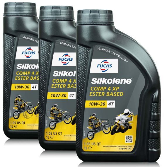 3 litry FUCHS SILKOLENE COMP 4 10W30 XP - syntetyczny olej silnikowy (4T) do motocykli - ZESTAW - TANIEJ, Opakowanie / zestaw: 3 litry (3 x 1 litr), Lepkość SAE: 10W30 - sklep olejefuchs.pl