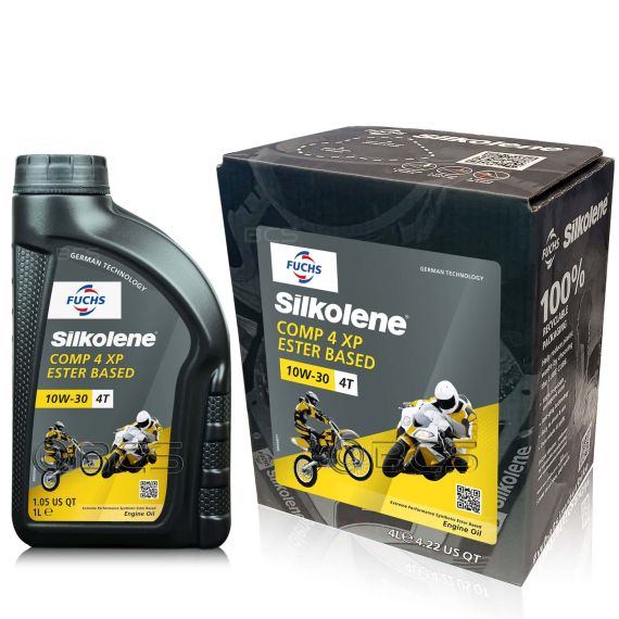 5 litrów FUCHS SILKOLENE COMP 4 10W30 XP - syntetyczny olej silnikowy (4T) do motocykli - ZESTAW - TANIEJ, Opakowanie / zestaw: 5 litrów (4 litry + 1 litr), Lepkość SAE: 10W30 - sklep olejefuchs.pl