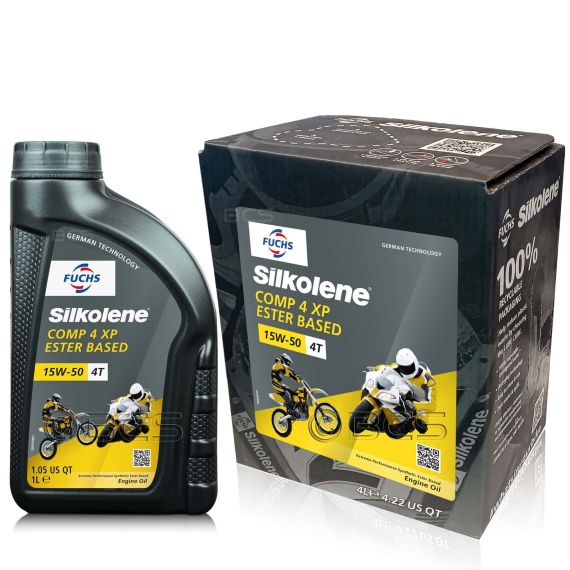 5 litrów FUCHS SILKOLENE COMP 4 15W50 XP - syntetyczny olej silnikowy (4T) do motocykli - ZESTAW - TANIEJ, Opakowanie / zestaw: 5 litrów (4 litry + 1 litr), Lepkość SAE: 15W50 - sklep olejefuchs.pl