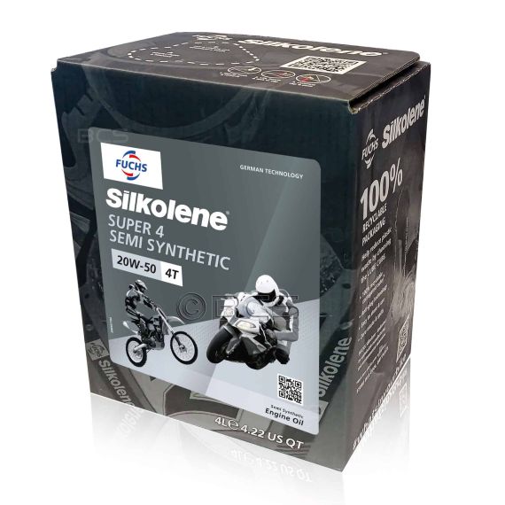 4 litry FUCHS SILKOLENE SUPER 4 20W50 - półsyntetyczny olej silnikowy (4T) do motocykli, Opakowanie / zestaw: 4 litry, Lepkość SAE: 20W50 - sklep olejefuchs.pl