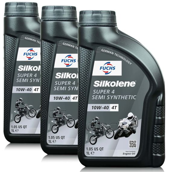 3 litry FUCHS SILKOLENE SUPER 4 10W40 - półsyntetyczny olej silnikowy (4T) do motocykli - ZESTAW - TANIEJ, Opakowanie / zestaw: 3 litry (3 x 1 litr) - sklep olejefuchs.pl