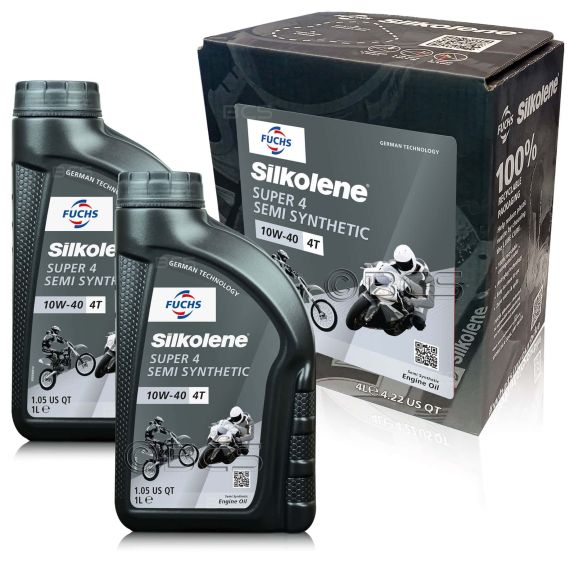 6 litrów FUCHS SILKOLENE SUPER 4 10W40 - półsyntetyczny olej silnikowy (4T) do motocykli - ZESTAW - TANIEJ, Opakowanie / zestaw: 6 litrów (4 litry + 2 x 1 litr) - sklep olejefuchs.pl