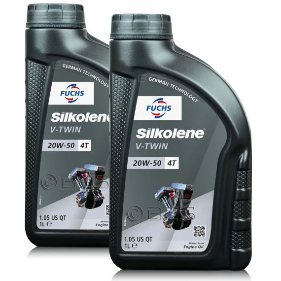 2 litry FUCHS SILKOLENE V-TWIN 20W50 - mineralny olej silnikowy (4T) do motocykli z silnikami widlastymi - ZESTAW - TANIEJ, Opakowanie / zestaw: 2 litry (2 x 1 litr), Lepkość SAE: 20W50 - sklep olejefuchs.pl