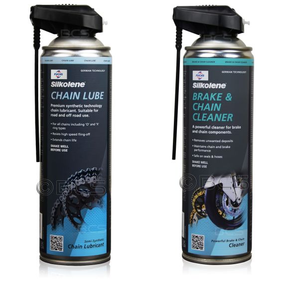 ZESTAW DO KONSERWACJI ŁAŃCUCHA SILKOLENE CHAIN LUBE +  BRAKE CLEANER, Opakowanie / zestaw: 500 ml SPRAY 1+1 - sklep olejefuchs.pl