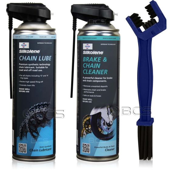 ZESTAW DO KONSERWACJI ŁAŃCUCHA CHAIN LUBE +  BRAKE CLEANER + SZCZOTKA, Opakowanie / zestaw: 500 ml SPRAY x 2 + SZCZOTKA - sklep olejefuchs.pl