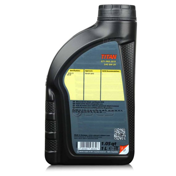 1 litr FUCHS TITAN GT1 PRO 2010 0W20 - PSA B71 2010, ACEA C5, API SP - olej silnikowy, Opakowanie / zestaw: 1 litr, Lepkość SAE: 0W20, 2. zdjęcie - sklep olejefuchs.pl