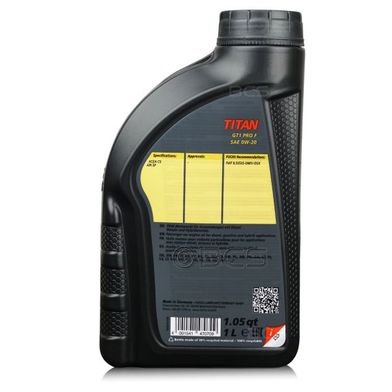 3 litry FUCHS TITAN GT1 PRO F 0W20 - FIAT 9.55535-DM1/DSX, ACEA C5, API SP - olej silnikowy - ZESTAW - TANIEJ, Opakowanie / zestaw: 3 litry (3 x 1 litr), Lepkość SAE: 0W20, 2. zdjęcie - sklep olejefuchs.pl