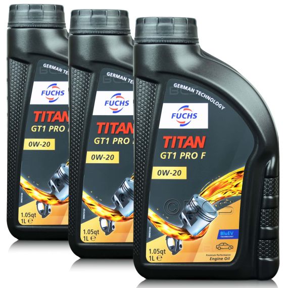 3 litry FUCHS TITAN GT1 PRO F 0W20 - FIAT 9.55535-DM1/DSX, ACEA C5, API SP - olej silnikowy - ZESTAW - TANIEJ, Opakowanie / zestaw: 3 litry (3 x 1 litr), Lepkość SAE: 0W20 - sklep olejefuchs.pl
