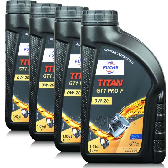 4 litry FUCHS TITAN GT1 PRO F 0W20 - FIAT 9.55535-DM1/DSX, ACEA C5, API SP - olej silnikowy - ZESTAW - TANIEJ, Opakowanie / zestaw: 4 litry (4 x 1 litr), Lepkość SAE: 0W20 - sklep olejefuchs.pl