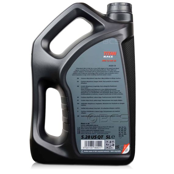 5 litrów FUCHS TITAN RACE PRO C3 5W30 ACEA C3 - syntetyczny olej silnikowy, Opakowanie / zestaw: 5 litrów, Lepkość SAE: 5W30, 2. zdjęcie - sklep olejefuchs.pl
