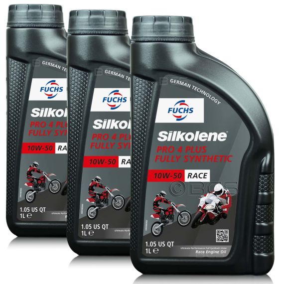 3 litry FUCHS SILKOLENE PRO 4 PLUS 10W50 RACE - syntetyczny (fully synthetic) olej silnikowy (4T) do motocykli wyczynowych - ZESTAW - TANIEJ, Opakowanie / zestaw: 3 litry (3 x 1 litr) - sklep olejefuchs.pl