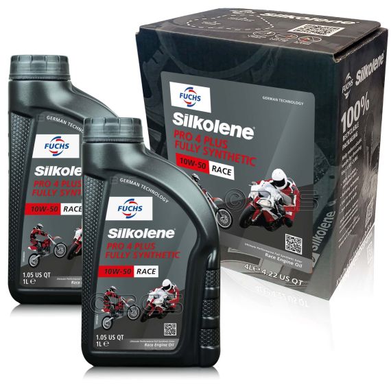 6 litrów FUCHS SILKOLENE PRO 4 PLUS 10W50 RACE - syntetyczny (full synthetic) olej silnikowy (4T) do motocykli wyczynowych - ZESTAW - TANIEJ, Opakowanie / zestaw: 6 litrów (4 litry + 2 x 1 litr) - sklep olejefuchs.pl