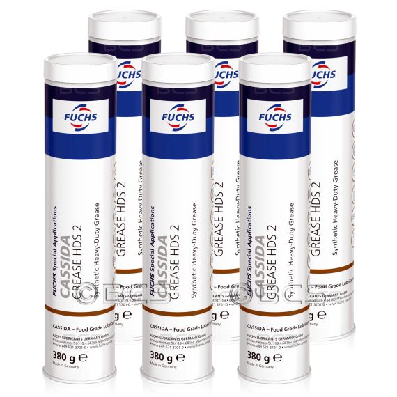 6 sztuk FUCHS CASSIDA GREASE HDS 2 - smar syntetyczny NLGI 2 do wysokich obciążeń - 380 g [przemysł spożywczy] - ZESTAW - TANIEJ, Opakowanie / zestaw: 380 g x 6 - sklep olejefuchs.pl