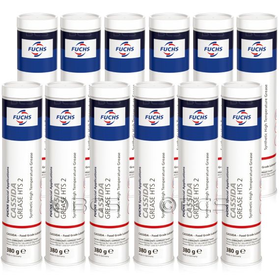 12 sztuk FUCHS CASSIDA GREASE HTS 2 - syntetyczny smar wysokotemperaturowy NLGI 2 - 380 g [przemysł spożywczy] - ZESTAW - TANIEJ, Opakowanie / zestaw: 380 g x 12 - sklep olejefuchs.pl