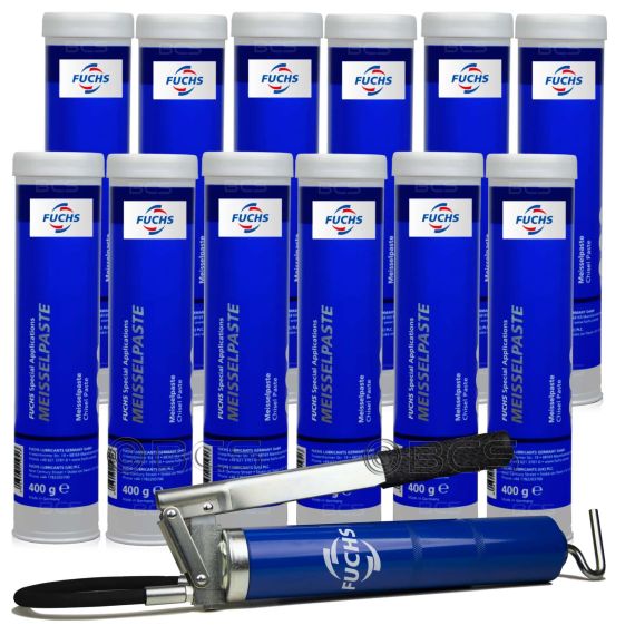 12 sztuk FUCHS MEISSELPASTE 400 g - smar do młotów udarowych - smar + SMAROWNICA - ZESTAW, Opakowanie / zestaw: 400 g x 12 + smarownica - sklep olejefuchs.pl