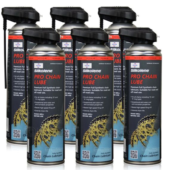 6 sztuk FUCHS SILKOLENE PRO CHAIN LUBE SPRAY - syntetyczny smar do łańcucha motocyklowego - 500 ml - ZESTAW - TANIEJ, Opakowanie / zestaw: 500 ml SPRAY x 6 - sklep olejefuchs.pl