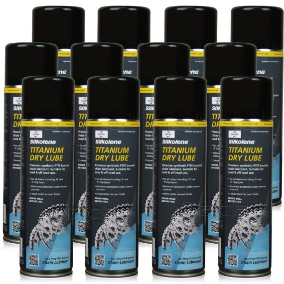 12 sztuk FUCHS SILKOLENE TITANIUM DRY LUBE SPRAY - smar do łańcucha motocyklowego z PTFE - 500 ml - ZESTAW - TANIEJ, Opakowanie / zestaw: 500 ml SPRAY x 12 - sklep olejefuchs.pl