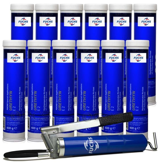 12 sztuk FUCHS URETHYN E 2 400 g - smar + SMAROWNICA - ZESTAW, Opakowanie / zestaw: 400 g x 12 + smarownica - sklep olejefuchs.pl