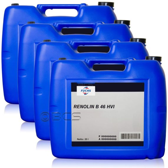 80 litrów FUCHS RENOLIN B 46 HVI - mineralny olej hydrauliczny i smarowy - ZESTAW - TANIEJ, Opakowanie / zestaw: 20 litrów x4, ISO VG: 46 - sklep olejefuchs.pl