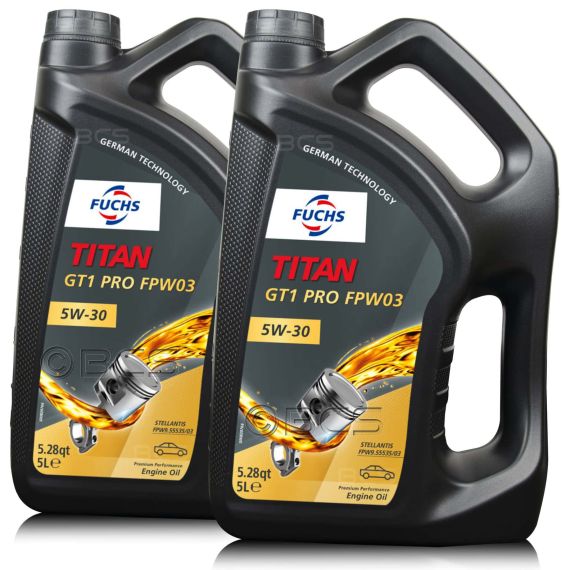 10 litrów FUCHS TITAN GT1 PRO FPW03 5W30 STELLANTIS FPW9.55535/03, ACEA C3, API SN PLUS - olej silnikowy - ZESTAW - TANIEJ, Opakowanie / zestaw: 10 litrów (2 x 5 litrów), Lepkość SAE: 5W30 - sklep olejefuchs.pl