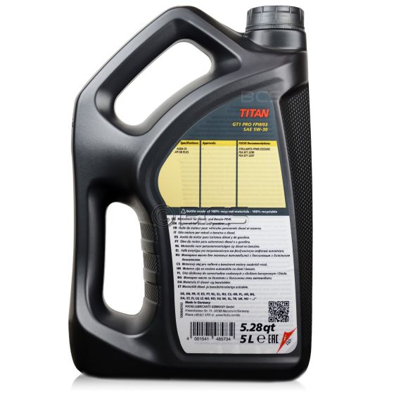 5 litrów FUCHS TITAN GT1 PRO FPW03 5W30 STELLANTIS FPW9.55535/03, ACEA C3, API SN PLUS - olej silnikowy, Opakowanie / zestaw: 5 litrów, Lepkość SAE: 5W30, 2. zdjęcie - sklep olejefuchs.pl