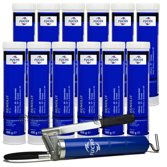 12 sztuk FUCHS RENOLIT EP 2 400 g - wielofunkcyjny smar litowy + SMAROWNICA - ZESTAW, Klasa konsystencji NLGI: NLGI 2, Opakowanie / zestaw: 400 g x 12 + smarownica - sklep olejefuchs.pl