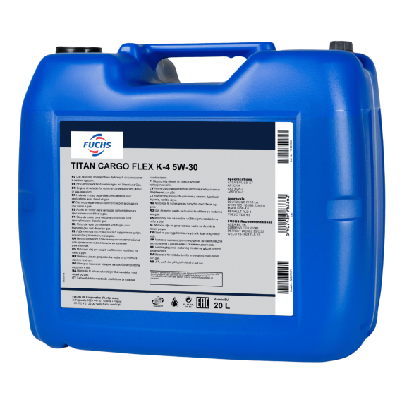 20 litrów FUCHS TITAN CARGO FLEX K-4 5W30 - olej silnikowy, Opakowanie / zestaw: 20 litrów, Lepkość SAE: 5W30 - sklep olejefuchs.pl