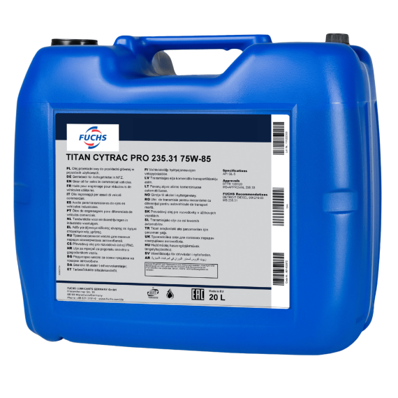 20 litrów FUCHS TITAN CYTRAC PRO 235.31 75W85 - olej przekładniowy, Opakowanie / zestaw: 20 litrów - sklep olejefuchs.pl