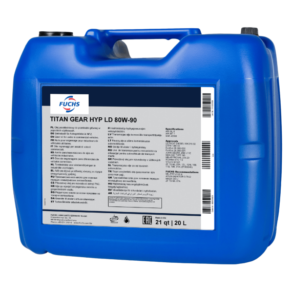 20 litrów FUCHS TITAN GEAR HYP LD 80W90 - olej przekładniowy, Opakowanie / zestaw: 20 litrów - sklep olejefuchs.pl