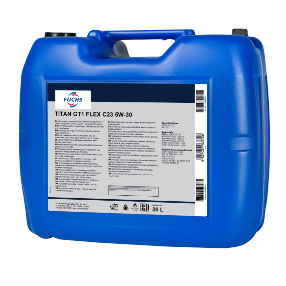 20 litrów FUCHS TITAN GT1 FLEX C23 5W30 - ACEA C2 C3, API SQ SP, MB 229.31 MB 229.51, MB 229.52, OPEL D30 G30 - olej silnikowy, Opakowanie / zestaw: 20 litrów - sklep olejefuchs.pl