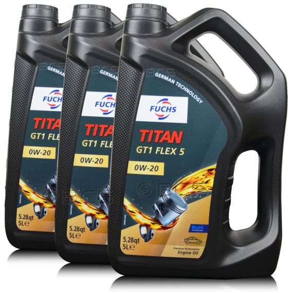 15 litrów FUCHS TITAN GT1 FLEX 5 0W20 - ACEA C5/C6, API SN PLUS/SP, MB 229.71, MB 229.72, BMW LL-17 FE+, FORD WSS-M2C954-A1 - olej silnikowy - ZESTAW - TANIEJ, Opakowanie / zestaw: 15 litrów (3 x 5 litrów) - sklep olejefuchs.pl