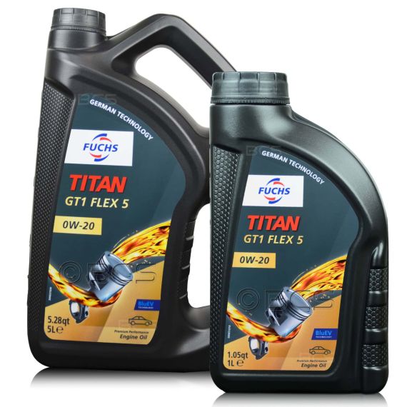 6 litrów FUCHS TITAN GT1 FLEX 5 0W20 - ACEA C5/C6, API SN PLUS/SP, MB 229.71, MB 229.72, BMW LL-17 FE+, FORD WSS-M2C954-A1 - olej silnikowy - ZESTAW - TANIEJ, Opakowanie / zestaw: 6 litrów (5 litrów + 1 litr) - sklep olejefuchs.pl