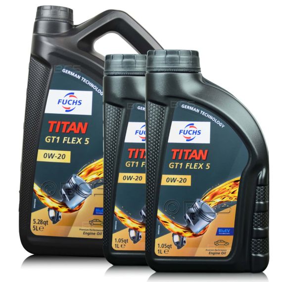 7 litrów FUCHS TITAN GT1 FLEX 5 0W20 - ACEA C5/C6, API SN PLUS/SP, MB 229.71, MB 229.72, BMW LL-17 FE+, FORD WSS-M2C954-A1 - olej silnikowy, Opakowanie / zestaw: 7 litrów (5 litrów + 2 litry) - sklep olejefuchs.pl
