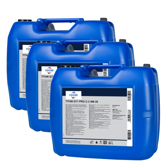 60 litrów FUCHS TITAN GT1 PRO C3 5W30 - ACEA C3, API SN, VW 504 00/507 00, MB 229.51, BMW LL-04 - olej silnikowy - ZESTAW - TANIEJ, Opakowanie / zestaw: 20 litrów x3 - sklep olejefuchs.pl