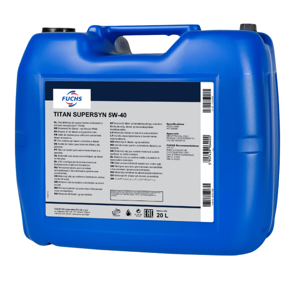 20 litrów FUCHS TITAN SUPERSYN 5W40 - olej silnikowy, Opakowanie / zestaw: 20 litrów - sklep olejefuchs.pl