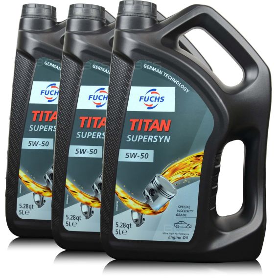15 litrów FUCHS TITAN SUPERSYN 5W50 - olej silnikowy - ZESTAW - TANIEJ, Opakowanie / zestaw: 15 litrów (3 x 5 litrów) - sklep olejefuchs.pl