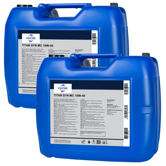 40 litrów FUCHS TITAN SYN MC 10W40 - ACEA A3/B4, API SN, MB 229.3, VW 501 01, VW 505 00, PSA B71 2300 - olej silnikowy - ZESTAW - TANIEJ, Opakowanie / zestaw: 20 litrów x2 - sklep olejefuchs.pl