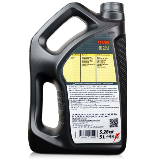 6 litrów FUCHS TITAN GT1 FLEX 3 5W40 - ACEA C3 API SN MB 229.31 MB 229.51 MB 229.52 VW 505 00/505 01 BMW LL-04 - olej silnikowy - ZESTAW TANIEJ, Opakowanie / zestaw: 6 litrów (5 litrów + 1 litr), 2. zdjęcie - sklep olejefuchs.pl