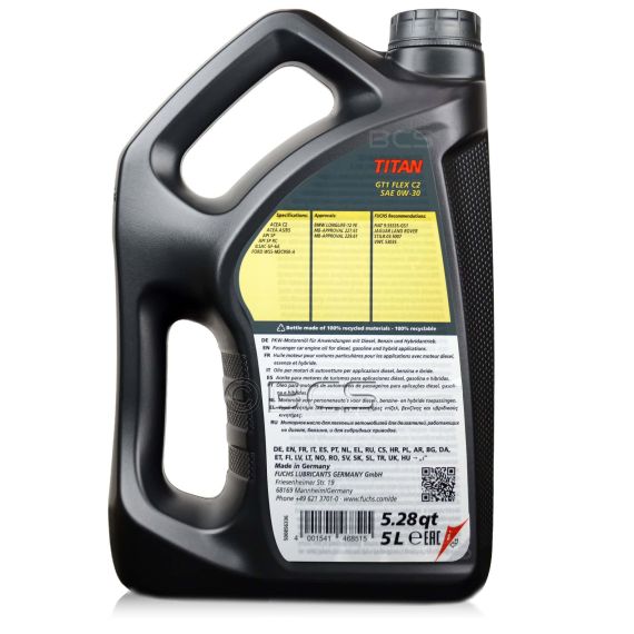 6 litrów  FUCHS TITAN GT1 FLEX C2 0W30 - ACEA C2, ACEA A5/B5, API SP, FORD WSS-M2C950-A, BMW LL-12 FE, MB 229.61 - olej silnikowy - ZESTAW - TANIEJ, Opakowanie / zestaw: 6 litrów (5 litrów + 1 litr), Lepkość SAE: 0W30, 2. zdjęcie - sklep olejefuchs.pl