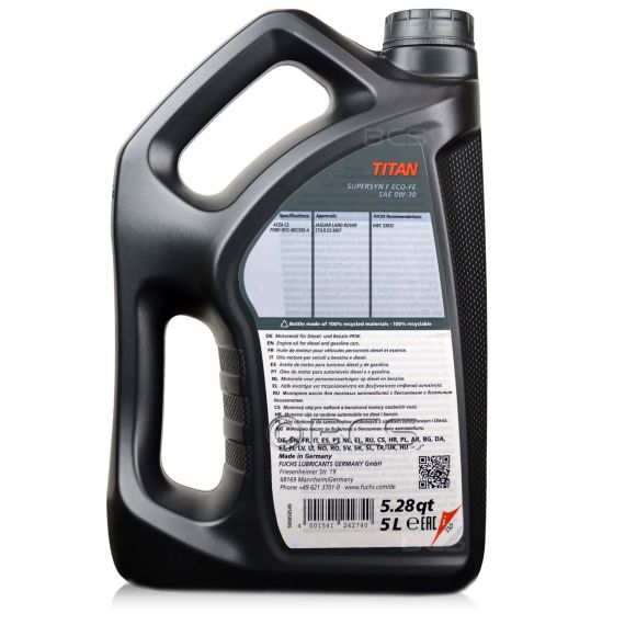 7 litrów FUCHS TITAN SUPERSYN F Eco-FE 0W30 - FORD WSS-M2C950-A, ACEA C2 - olej silnikowy - ZESTAW - TANIEJ, Opakowanie / zestaw: 7 litrów (5 litrów + 2 litry), 2. zdjęcie - sklep olejefuchs.pl