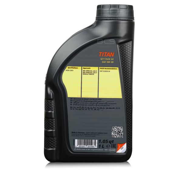 1 litr FUCHS TITAN GT1 FLEX 34 5W30 - ACEA C4, RN0720, MB 226.51, MB 229.51 - olej silnikowy, Opakowanie / zestaw: 1 litr, 2. zdjęcie - sklep olejefuchs.pl