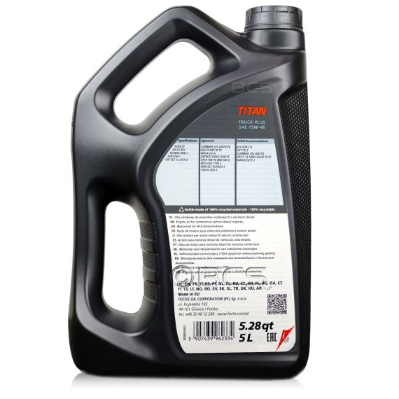 15 litrów FUCHS TITAN TRUCK PLUS 15W40 - olej silnikowy - ZESTAW - TANIEJ, Opakowanie / zestaw: 15 litrów (3 x 5 litrów), 2. zdjęcie - sklep olejefuchs.pl
