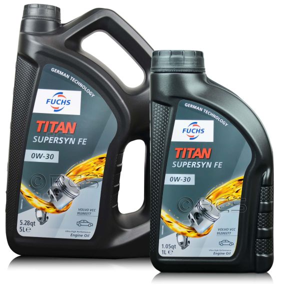 6 litrów FUCHS TITAN SUPERSYN FE 0W30 - VOLVO VCC 95200377, ACEA A5/B5, API SL - olej silnikowy - ZESTAW - TANIEJ, Opakowanie / zestaw: 6 litrów (5 litrów + 1 litr) - sklep olejefuchs.pl