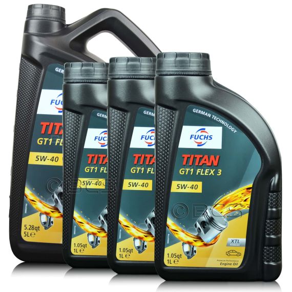 8 litrów FUCHS TITAN GT1 FLEX 3 5W40 - ACEA C3 API SN MB 229.31 MB 229.51 MB 229.52 VW 505 00/505 01 BMW LL-04 - olej silnikowy - ZESTAW TANIEJ, Opakowanie / zestaw: 8 litrów (5 litrów + 3 x 1 litr) - sklep olejefuchs.pl