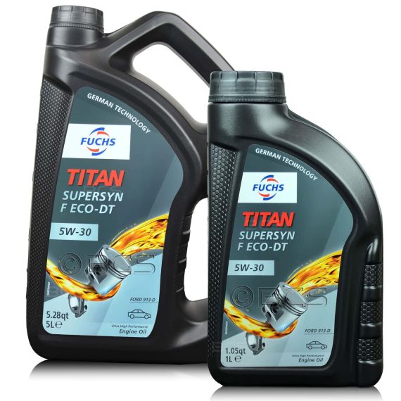 6 litrów FUCHS TITAN SUPERSYN F Eco-DT 5W30 - FORD WSS-M2C913-C, ACEA A5/B5, API SL - olej silnikowy - ZESTAW - TANIEJ, Opakowanie / zestaw: 6 litrów (5 litrów + 1 litr) - sklep olejefuchs.pl