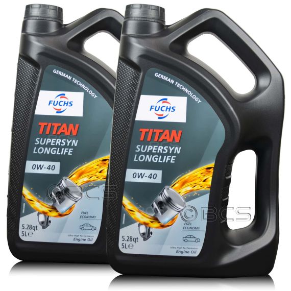 10 litrów FUCHS TITAN SUPERSYN LONGLIFE 0W40 - ACEA A3/B4, API SN/SP, BMW LL-01, FORD WSS-M2C937-A, MB 229.5, VW 502 00, VW 505 00 - olej silnikowy - ZESTAW - TANIEJ, Opakowanie / zestaw: 10 litrów (2 x 5 litrów) - sklep olejefuchs.pl